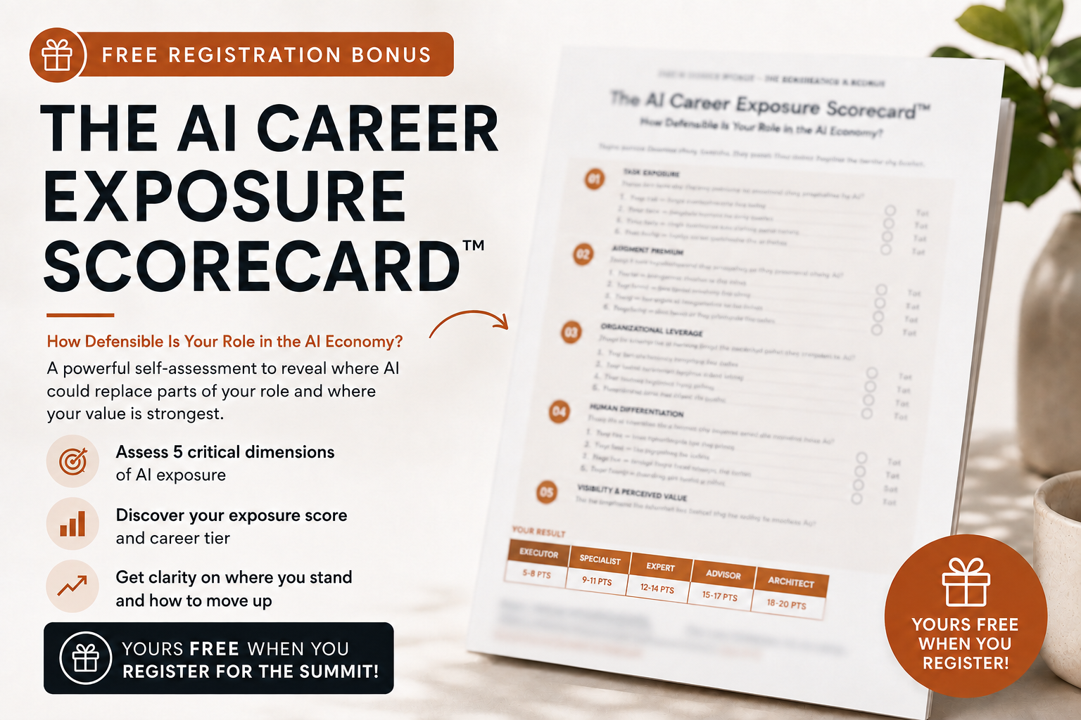 The AI Career Exposure Scorecard, a free self-assessment bonus for summit registrants